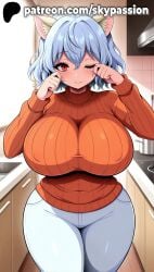 1girls 2025 ai_assisted ai_generated animal_ears anime artist_name big_breasts blue_hair blush breasts bust cat_ears cat_girl chest classroom clothed_female curvy desk fat_rolls female female_focus female_only giant_breasts heavy_breasts hi_res high_quality high_resolution highres huge_boobs huge_breasts hunter_x_hunter indoors massive_boobs massive_breasts neferpitou orange_sweater pants patreon patreon_username plump red_eyes ribbed_sweater short_hair skypassion solo stable_diffusion sweater table thick_thighs thighs watermark