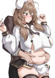 1boy 1boy1girl 1girls absurd_res apron apron_only bbw belly belly_grab big_breasts blush bready_(nikke) breasts brown_eyes brown_hair chubby chubby_female clothed clothing digital_media_(artwork) eyebrows eyelashes female glistening glistening_body goddess_of_victory:_nikke grabbing_belly headgear headwear hi_res hourglass_figure huge_breasts light-skinned_female light-skinned_male light_skin male male/female motion_lines plump sekkno thick_thighs unseen_male_face video_games voluptuous voluptuous_female wide_hips