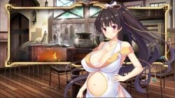 1girls after_pregnant_sex black_hair black_hair_female breasts cleavage cleavage_dress closed_mouth closed_mouth_smile dining_room enormous_breasts enormous_tits female female_only fire game_cg gigantic_breasts gigantic_tits hinata_nao hirose_madoka huge_breasts huge_tits kashima_hikari kitchen long_black_hair long_hair long_hair_female married_woman massive_breasts massive_tits mature_female moonstone_cherry open_eyes pot pregnancy pregnant pregnant_belly pregnant_female sex_open_world_e_youkoso! tits