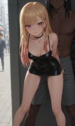ai_generated blonde_hair cleavage dark-skinned_male dress female kitagawa_marin nsfwscout sono_bisque_doll_wa_koi_wo_suru