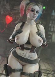 1girls 3d batman_(series) big_breasts breasts dc_comics female harley_quinn nipples pussy solo vensaku