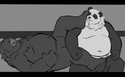 2025 anthro bear belly ben_bigger black_body black_fur closed_eyes duo erection feet foot_fetish foot_on_crotch foot_on_face foot_on_penis foot_play fur genitals giant_panda hi_res kemono lying male male/male mammal mihoyo moka3180 moobs navel overweight overweight_male pan_yin_hu penis sitting teasing thiren white_body white_fur zenless_zone_zero