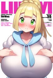 ai_generated big_breasts blonde_hair bra cleavage collarbone female french_braid gamefreak green_eyes high_res huge_breasts human large_breasts light-skinned_female light_skin lillie_(pokemon) long_hair nintendo panties pokemon pokemon_(franchise) pokemon_sm
