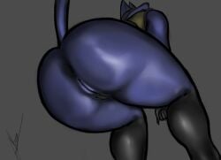 2025 anthro anus ass big_butt black_body black_fur black_nose blue_body blue_eyes blue_fur blue_tail canid canine claws crouching digital_media_(artwork) facial_markings female female_anthro finger_claws fingers fur generation_4_pokemon genitals glistening glistening_body glistening_butt glistening_genitalia glistening_pussy grey_background hand_on_own_pussy hand_on_pussy head_markings hi_res leg_markings looking_at_viewer looking_down looking_down_at_viewer low-angle_view lucario mammal markings mask_(marking) multicolored_body multicolored_fur nintendo nude nude_anthro nude_female pointy_ears pokemon pokemon_(species) presenting presenting_anus presenting_hindquarters presenting_pussy pussy raised_tail rokkofennec signature simple_background socks_(marking) solo tail thick_thighs worm's-eye_view yellow_body yellow_fur