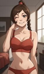 ai_generated ass avatar_legends avatar_the_last_airbender bigmic145 bra braid braided_hair braided_ponytail breasts clothed clothed_female clothing midriff navel nickelodeon panties solo solo_female tease teasing ty_lee