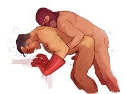 against_table anal anal_sex bara bent_over blush buff buff_male erect_while_penetrated erection from_behind gay gay_sex gloves_only head_on_shoulder heavy_breathing leg_hair mask_only medic_(team_fortress_2) middle_aged middle_aged_male middle_aged_man moaning moaning_in_pleasure motion_lines muscular muscular_male naked_gloves naked_mask old_man old_man_yaoi panting sex_from_behind si0rane spy_(team_fortress_2) team_fortress_2 thrusting thrusting_into_ass yaoi