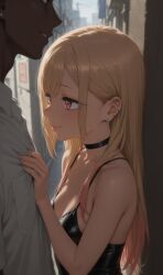 ai_generated blonde_hair cleavage dark-skinned_male dress female interracial kitagawa_marin nsfwscout sono_bisque_doll_wa_koi_wo_suru