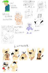 5boys 6girls bayonetta bayonetta_(character) blazblue breasts disney douganebuibui identity_censor luigi mario_(series) mickey_mouse monochrome nintendo nipples partially_colored sega sketch straight_hair taokaka text translation_request what white_background