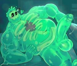 1boy anthro balls bedroom belly biceps big_belly big_boy big_penis blanket blush chubby chubby_male dad_bod dagger doug_(monster_prom) doug_campbell dripping dripping_slime erection foreskin heart in_bed looking_at_viewer male male_only monster monster_boy monster_con monster_prom moobs musclegut muscular muscular_male nipples nude penis precum retracted_foreskin seductive skull slime slime_boy slime_monster solo_male teal_body testicles topless toragoru translucent translucent_body uncircumcised uncut