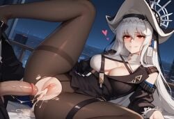 after_sex after_vaginal ai_generated arknights cleavage cum_in_pussy cum_leaking heart heart hexd leaking_cum leaking_cum_from_pussy legs_apart red_eyes shark_girl smug specter_(arknights) spread_legs white_hair