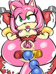 amy_rose anal_beads anus ass boots bracelets breasts dildo dildo_in_ass dress female gloves is_(artist) legs_up pussy sega sonic_(series) torn_clothes