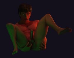 3d 3d_(artwork) 3d_model 3d_render blender blender3d blender_(artwork) blender_(software) brown_hair erection fingering fingering_anus fingering_ass fingering_own_ass fingering_self grabbing_ass grabbing_own_ass green_eyes laying_on_back low_light male male_focus male_only male_penetrated mouth_agape open_mouth segapop551 solo solo_male tan_skin tan_skinned_male vernon_ward