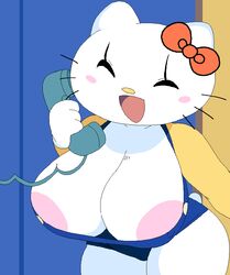 areolae cassettedream closed_eyes cute dream-cassette female hello_kitty hello_kitty_(character) hello_kitty_(series) hoshime huge_breasts kitty_white open_mouth phone sanrio shortstack smile tagme