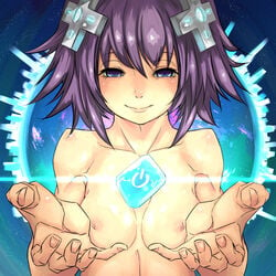 1girls areolae cpu_(neptunia) d-pad d-pad_hair_ornament female female_only flat_chest flat_chested goddess hair_ornament naked neptune_(neptunia) neptunia_(series) nipples nude nude_female purple_eyes purple_hair share_crystal short_hair simple_background small_breast video_games