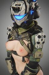 1girl 1girls armwear breasts female fit_female gloves harness headset helmet human keffiyeh llamasarepink masked_female partially_clothed pilot_(titanfall) pulse_blade_pilot scarf shemagh titanfall top_view visor