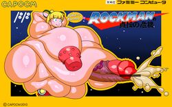 1futa 2010 a- areolae bangs blonde_hair breasts censored cum ejaculation erect_nipples futa_only futanari human hyper hyper_belly hyper_breasts hyper_fat hyper_penis light_skin mega_man mega_man(classic) nipples nude obese pale_skin penis roll solo solo_futa veiny_penis