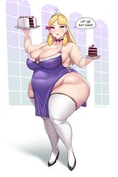 1girls bbw big_breasts breasts cleavage female female_only large_breasts looking_at_viewer overweight overweight_female solo thick_thighs thighhighs toroboro wide_hips