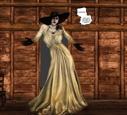 1girls 3d 3d_(artwork) alcina_dimitrescu caption comic derangedgod female resident_evil resident_evil_8:_village vampire yellow_eyes