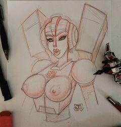 1girls alien alien_girl arcee arcee_(g1) big_boobs big_breasts blue_eyes boobs breasts busty female female_only lips nipples robot robot_girl robot_humanoid solo solo_female thick_lips tits traditional_media_(artwork) transformers transformers_g1