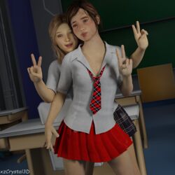 2girls 3d blender blender_(software) cg clothing ellie_(the_last_of_us) ellie_williams female female_focus female_only human lesbian naughty_dog pale_skin sarah_miller school school_uniform schoolgirl skirt teen teenage teenage_girl teenager the_last_of_us v xzcrystal3d yuri