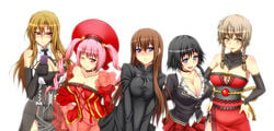 5girls akiha_rumiho amane_suzuha blush breasts cosplay faris_nyannyan female female_only harem kiryuu_moeka makise_kurisu multiple_girls shiina_mayuri smug steins;gate