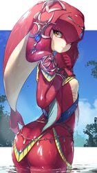 1girls 2d ass big_ass blush breath_of_the_wild female female_focus female_only female_solo fish highres hizake kashu_(hizake) looking_back mipha red_body solo solo_female tagme the_legend_of_zelda thighs water wet wet_ass yellow_eyes zora