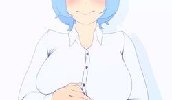 1girls animated big_breasts blue_hair blush bouncing_breasts breasts button_down_shirt button_gap button_pop buttons collared_shirt exposed_breasts exposing_chest eyes_out_of_frame female_focus female_only female_solo grabbing_own_breast huge_breasts human human_only like_icon lips long_sleeves no_nipples no_sound open_shirt retweet_icon shirt shirt_pull short_hair shorter_than_10_seconds shorter_than_30_seconds site-tan solo solo_female solo_focus theobrobine twitter twitter-tan undressing video