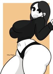 ass big_ass big_breasts black_hair black_panties black_sweater bottom_heavy female goth looking_at_viewer no_pants panties solo storydelight taller_girl thick thick_ass thick_thighs veronica_(saltynoodles) white_skin