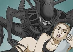 1boy 1boy1girl 1girls alien alien/human alien_(franchise) bottomless bottomless_female closed_eyes dmsketch94 female female_human from_behind from_behind_position halloween human interspecies male male/female male_penetrating_female non-nude sex sharp_teeth xenomorph