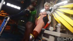 1boy 1girls 3d animated areola bewyx big_breasts big_penis blender blizzard_entertainment blonde_hair bottomless bouncing_breasts breasts breasts_out dark-skinned_male dark_skin duo duo_focus female interracial large_breasts large_penis light-skinned_female light_skin lucio_(overwatch) male mercy mp4 nipples overwatch pale-skinned_female pale_skin sex short_playtime sound sound_effects standing standing_sex thick_thighs vaginal vaginal_penetration vaginal_sex video wings