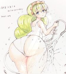 ass_focus big_ass blue_eyes dat_ass ess_(puyo_puyo_tetris) green_hair imasiro24 looking_at_viewer puyo_puyo puyo_puyo_tetris sega swimsuit traditional_art yui_(msy1302mana)