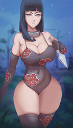 1girls 2021 akatsuki_(naruto) alternate_breast_size artist_signature big_breasts black_hair breasts cleavage clothed_female disinterested emotionless enemy_conversion expressionless female female_focus female_only hips holding_object huge_breasts hyuuga_hinata knife large_breasts long_hair looking_at_viewer naruto naruto_(series) naruto_shippuden night one-piece phat_smash silver_eyes slim_waist thick_thighs thighs weapon wide_hips