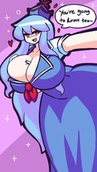 1girls 2021 big_breasts blue_hair blush cleavage gensin keine_kamishirasawa large_breasts looking_at_viewer red_eyes solo solo_female straw tagme talking_to_viewer touhou voluptuous