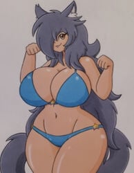 big_breasts bikini cat_ears jumneyarts proton_jon rosajon thick_thighs tongue_out