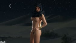 alicecry arabian armwear ass battlefield_(series) battlefield_1 bikini_bottom bikini_top_only blue_eyes bra breasts casual human night panties_around_legs standing zara_ghufran