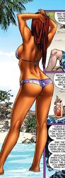 ass big_breasts bikini canonical_scene cleavage dc dc_comics female fit_female kenneth_rocafort kevin_senft koriand'r long_hair midriff new_52 orange_skin purple_bikini purple_lipstick red_hair red_hood_and_the_outlaws small_bikini starfire teen_titans thick_ass thick_thighs voluptuous