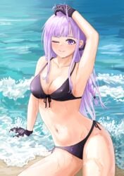 1girls alternate_body_type arm_up armpit beach belly bikini bikini_bottom bikini_top black_bikini black_bikini_bottom black_bikini_top black_gloves black_swimsuit blush blushing breasts cleavage curvaceous curvy curvy_female curvy_figure danganronpa danganronpa:_trigger_happy_havoc danganronpa_1 danganronpa_s:_ultimate_summer_camp female female_only front-tie_bikini front-tie_top front_view gloves hand_in_hair hand_on_head human human_only kirigiri_kyouko light-skinned_female light_skin long_hair looking_at_viewer mature mature_female medium_breasts midriff navel ocean pov pov_eye_contact purple_eyes purple_hair raiiniichts sea seaside side-tie_bikini side-tie_bottom sideboob sitting sitting_down sitting_on_ground smile smiling smiling_at_viewer solo solo_female stomach straight_hair swimsuit thick thick_thighs thighs water wet wholesome wink winking winking_at_viewer