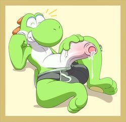 balls boxers bulge cock dick gay green_yoshi leaking_cum male_only mario_(series) nintendo otto0ttsy solo solo_male tagme yellow_background yoshi