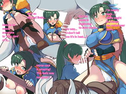 1girls bar_censor blush boris_(noborhys) breasts breasts_out censored covered_nipples cum cum_in_pussy english_text erection fellatio female female_human/male_feral feral fire_emblem fire_emblem:_the_blazing_blade green_eyes green_hair hard_translated heart heart-shaped_pupils highres horse horse_penis horsecock human interspecies large_breasts lyn_(fire_emblem) lyndis_(fire_emblem) nintendo nipples oral panties pantyshot pantyshot_(squatting) partially_visible_vulva penis_awe ponytail pussy_juice pussy_juice_stain sex symbol-shaped_pupils text translated upskirt vaginal_penetration wet_pussy white_panties zoophilia