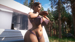 1girls 3d 3d_(artwork) african african_female areolae bare_shoulders capcom curvaceous curves curvy dark-skinned_female dark_skin female female_only highres holding_bowl huge_breasts icedev indoors large_breasts long_hair mature mature_female mature_woman nude outside resident_evil resident_evil_5 sheva_alomar solo standing