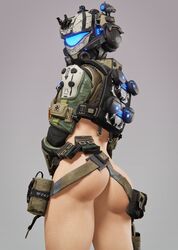 ass fit_female llamasarepink looking_at_viewer looking_back masked_female pilot_(titanfall) presenting_hindquarters pulse_blade_pilot tactical_nudity titanfall