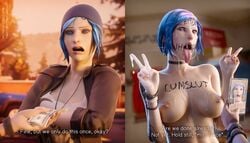 1girls 3d ahe_gao areolae before_and_after bisexual blender body_writing breasts cheating chloe's_bedroom chloe_price cum cum_on_breasts cum_on_face double_v female fjaye human instant_loss_2koma life_is_strange male neckwear nipple_piercing nipples open_mouth outerwear taking_picture tongue tongue_out wristwear