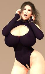 3d 3d_(artwork) athletic athletic_female big_breasts big_butt breasts clothing collar curvy female female_focus female_only lara_croft lara_croft_(survivor) large_ass large_breasts long_hair looking_at_viewer makeup metal_01 muscular ponytail tattoo tomb_raider tongue tongue_out transparent_clothing