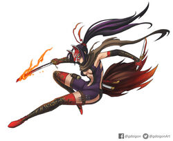 1girls alluring black_and_red_and_purple_hair female female_only fully_clothed gdaigonart geoffrey_daigon hi_res katana kunai kunimitsu_ii kunoichi namco purple_hair solo tekken tekken_7 voluptuous weapon