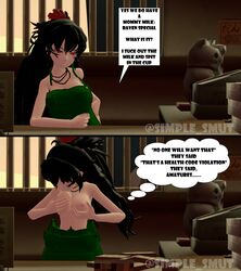 1girls 3d breasts dialogue female female_only iced_latte_with_breast_milk meme money nipple_sucking nipples raven_branwen rwby simple_smut solo source_filmmaker text