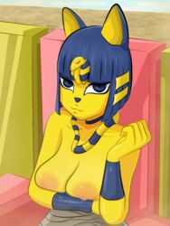 1girls 2021 4ctuallynob0dy animal_crossing animal_ears ankha background big_breasts breasts desert furry nintendo nipples posing self_upload sitting smile