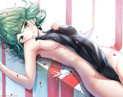 1girls 2019 artist_name bangs bare_shoulders breasts clenched_teeth curly_hair eyebrows_visible_through_hair eyelashes female female_focus female_only green_eyes green_hair grin highres human laying_down lens_flare lips looking_at_viewer medium_breasts momono_kinoko nipple_bulge nipples nipples_visible_through_clothing nude on_back one-punch_man parted_lips petite pinup ribbon ribs rose_petals scissors seductive sideboob small_breasts smile solo solo_female tatsumaki teeth