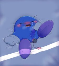 1boy anal anal_sex blue_skin blush closed_eyes ejaculation ejaculation_while_penetrated gloves grabbing_sheets kirby_(series) loveyru male male_focus male_only masturbation meta_knight open_mouth panting penis saliva vibrator waddling_head