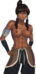 1girls 2d abs angry avatar_legends bend_or_break blue_eyes brown_hair clothing dark-skinned_female dark_skin female female_only game_cg korra looking_at_viewer medium_breasts muscular muscular_female no_bra ponytail solo straight_hair sunsetriders7 teenage_girl teenager the_avatar the_legend_of_korra toned_female water_tribe