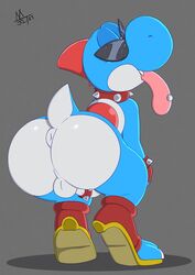 anthro anus ass big_ass big_butt boots boshi butt cock_ring femboy furry glasses male male_only male_presenting mario_(series) neck_collar presenting presenting_hindquarters solo solo_male squatting super_mario_rpg tail tongue tongue_out tongue_piercing yoshi